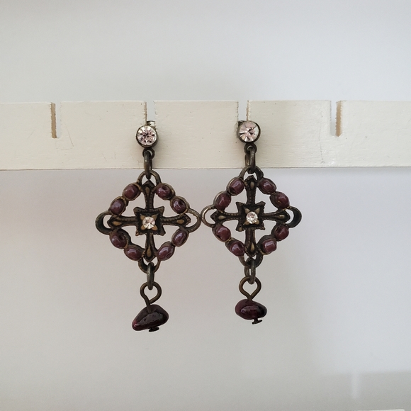 Purple stone drop earrings - Picture 2 of 8